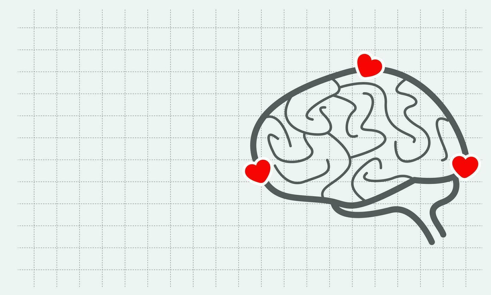 sano cerebro. representado con cerebro contorno y amor símbolo con corazón. vector