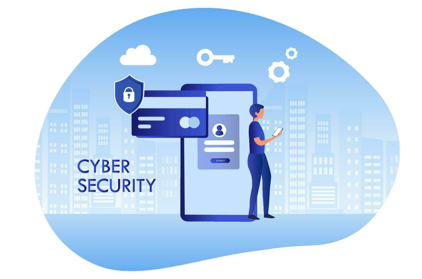 Cyber security and data protection privacy, PDPA concept. Businessman secure data management and protect data from hacker attacks and padlock icon to internet technology networking vector