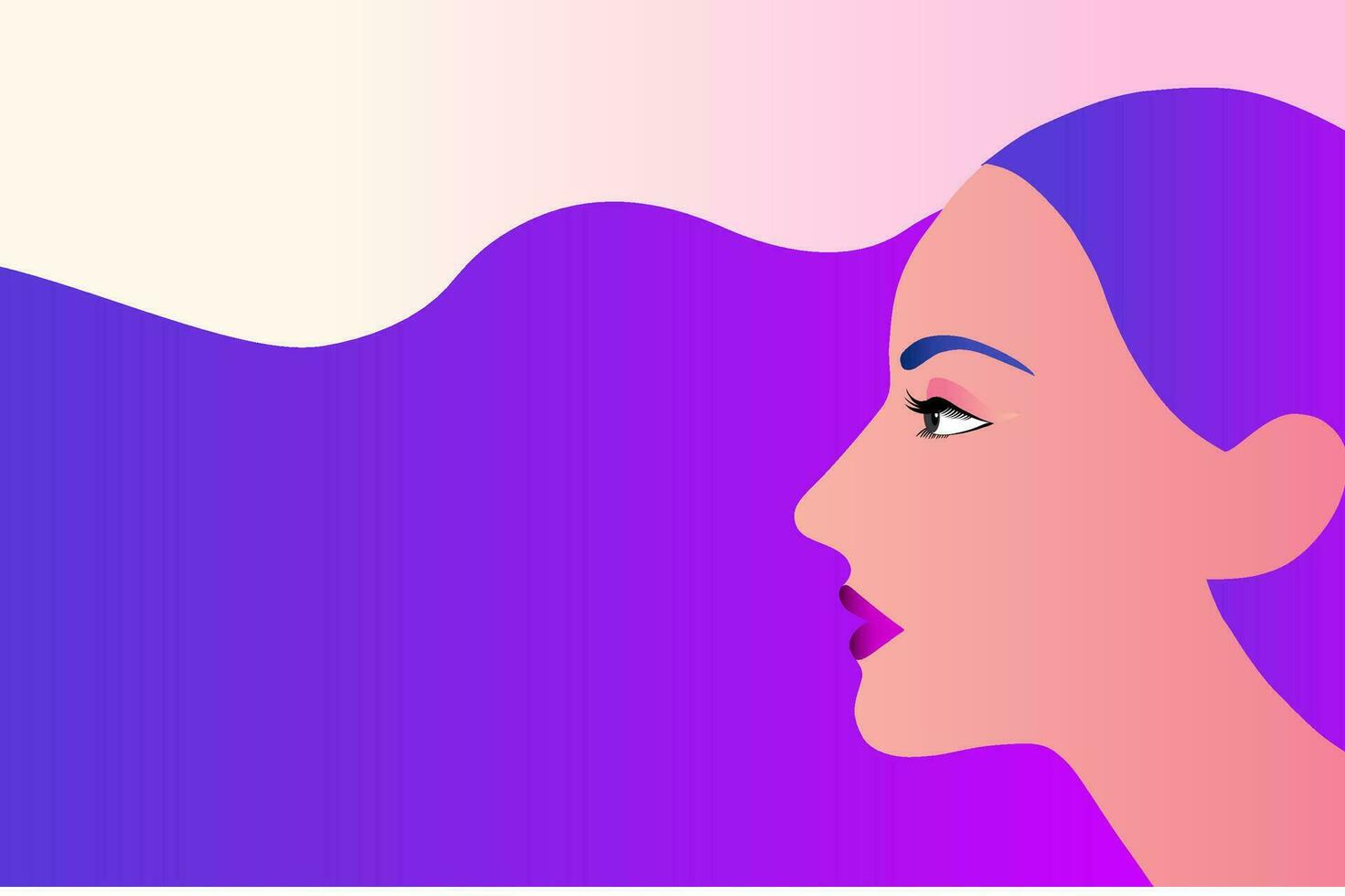 long hair woman side view face isolated vector illustration. Beauty and cosmetics design concept background