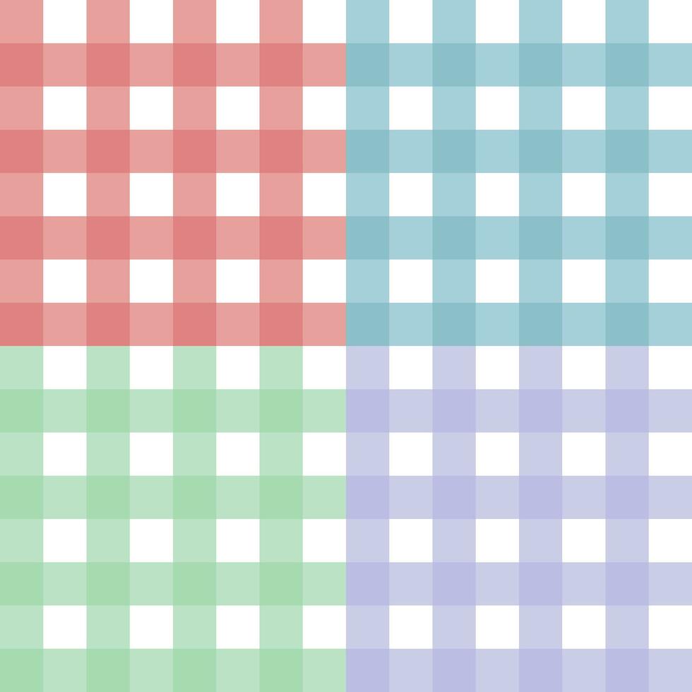 Four pastel seamless checkerboard pattern designs for decor, wrapping paper, wallpaper, fabric, backdrops, etc. vector