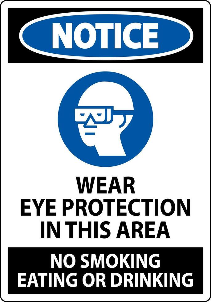 Notice Sign Wear Eye Protection In This Area, No Smoking Eating Or Drinking vector