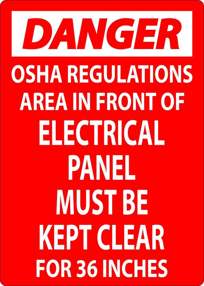 Danger Sign Osha Regulations - Area In Front Of Electrical Panel Must Be Kept Clear For 36 Inches vector