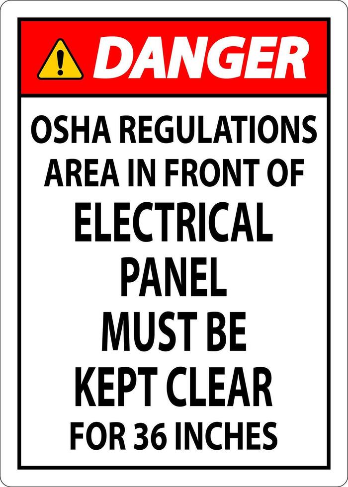 Danger Sign Osha Regulations - Area In Front Of Electrical Panel Must Be Kept Clear For 36 Inches vector