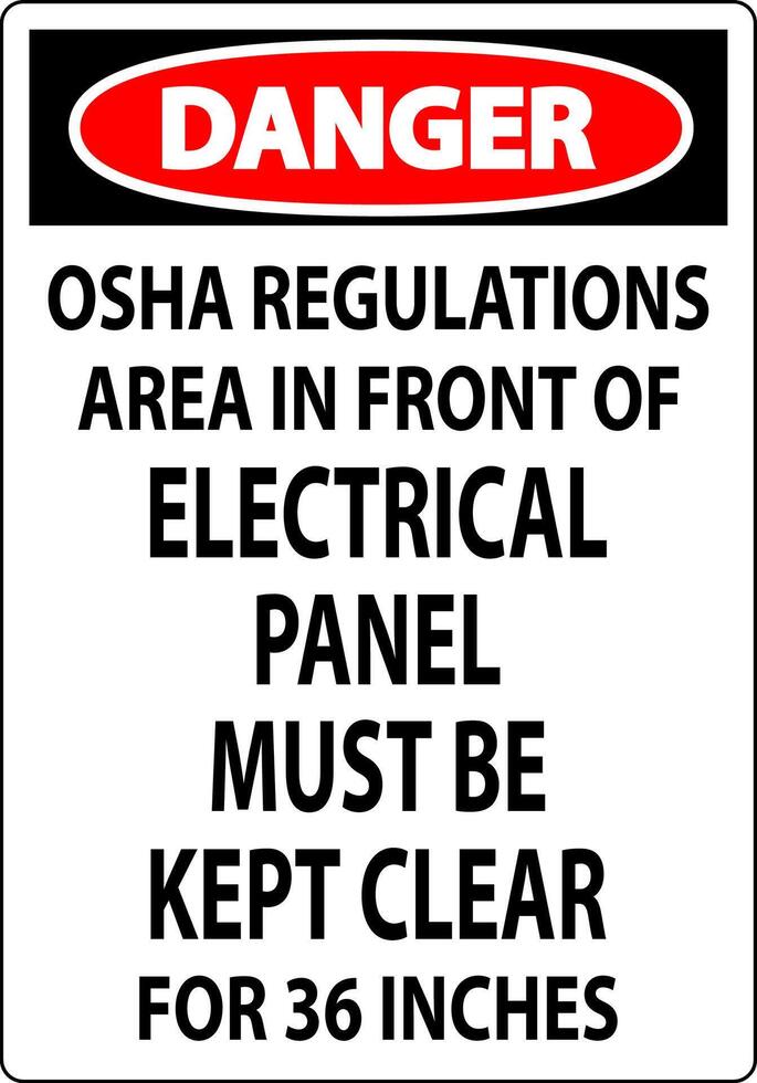 Danger Sign Osha Regulations - Area In Front Of Electrical Panel Must Be Kept Clear For 36 Inches vector