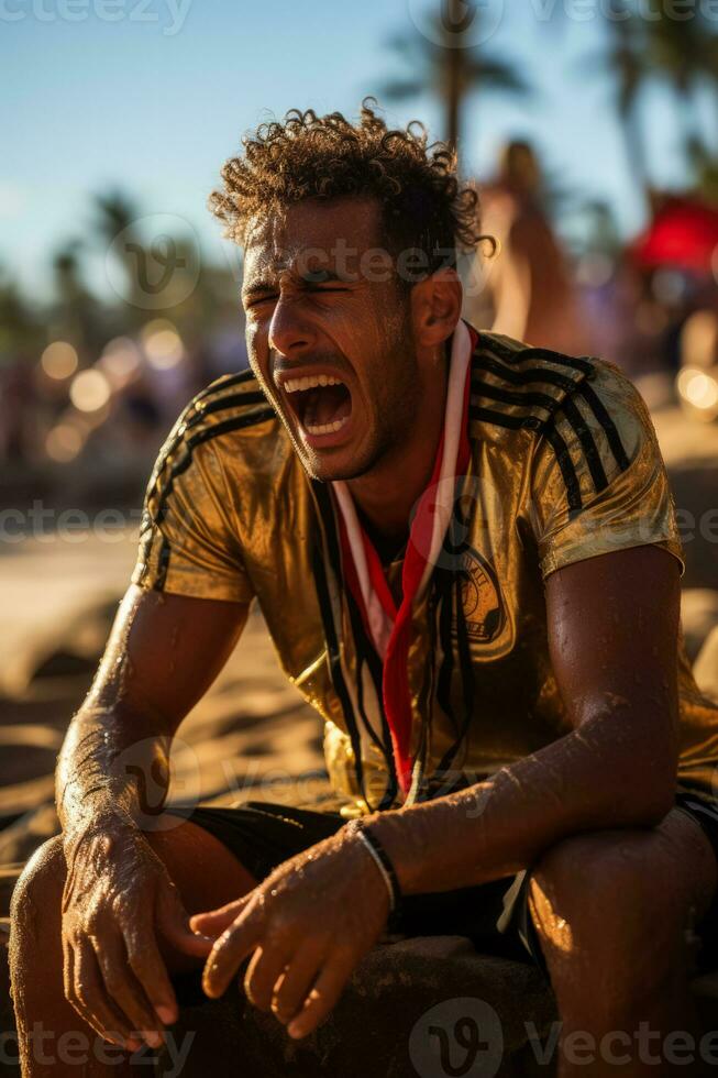 Sad Egyptian beach soccer fans photo