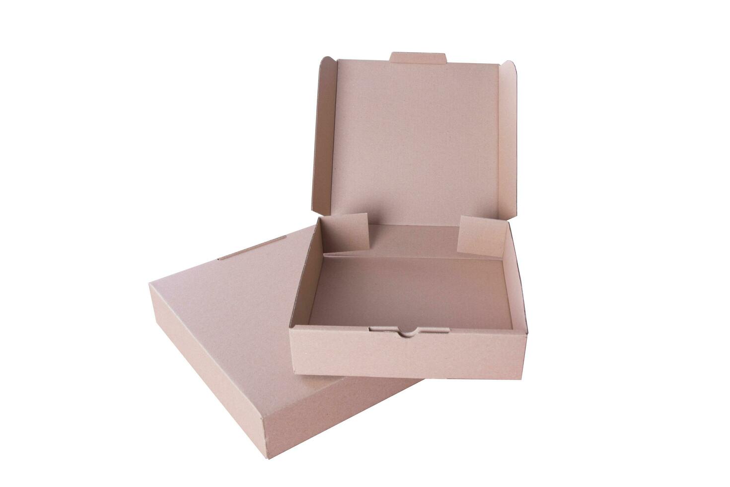 top view, Brown cardboard shoe box with open for gift packaging mockup isolated on white background with clipping path. photo