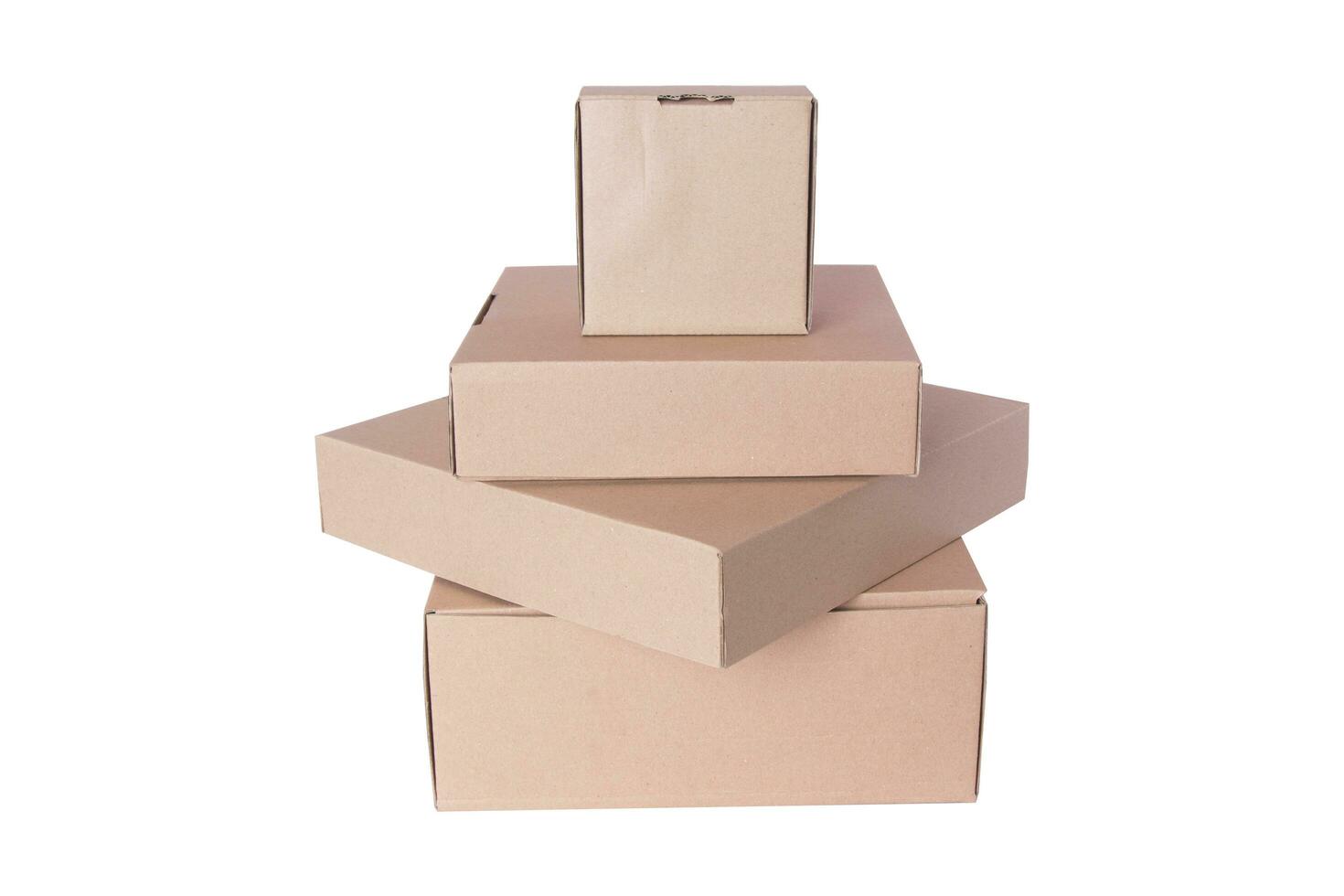 Brown cardboard shoe box with lid for gift packaging mockup isolated on white background with clipping path. photo