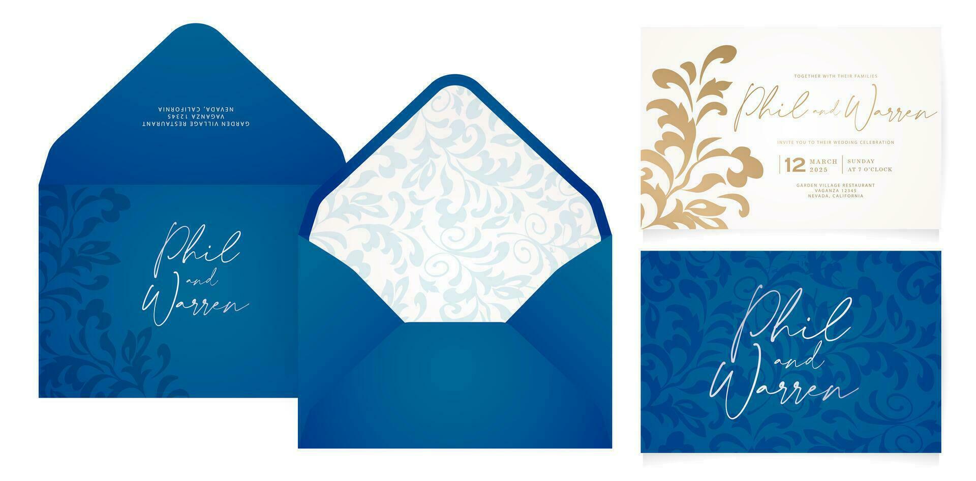 conjunto de Boda invitación envolver tarjetas con floral ornamental diseños para papelería, diseños, collages, escena diseños, evento volantes, impresión materiales, Días festivos celebracion tarjetas, pantalla impresiones vector