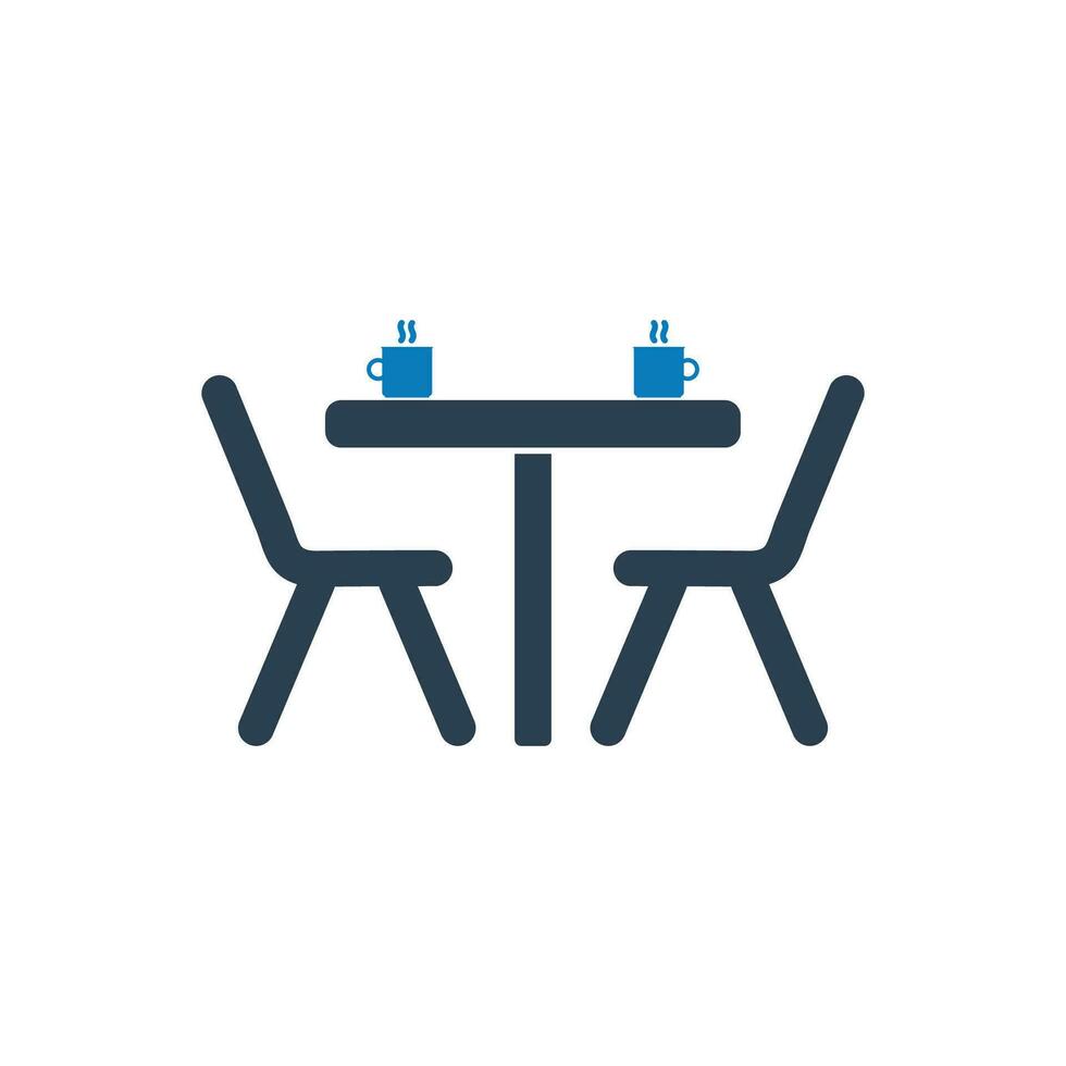 Business Meeting Place Icon. With Table, Chair and Coffee Mug Symbols. Editable Flat Vector Illustration.