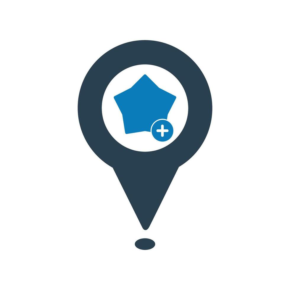 Favorite Location Icon. With Pin, Star and Plus Symbols. Editable Flat Vector Illustration.
