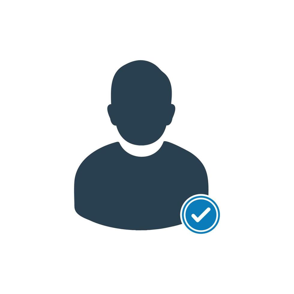 Approved Account Icon. With Man and Tick Symbols. Editable Flat Vector Illustration.