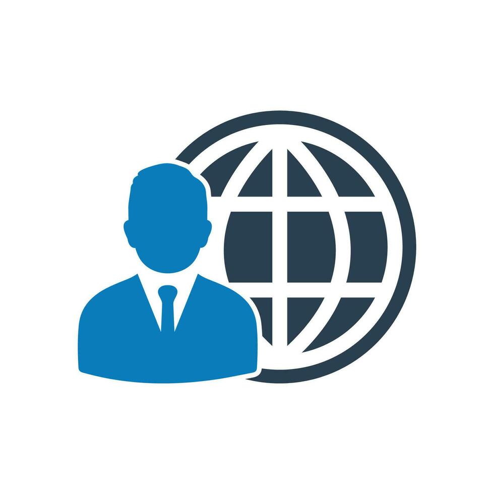 Diplomat Icon. With Man and Globe Symbols. Editable Flat Vector Illustration.