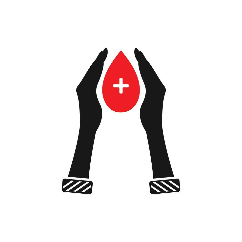Blood Donation Icon. With Hand and Water Drop Symbols. Editable Flat Vector Illustration.