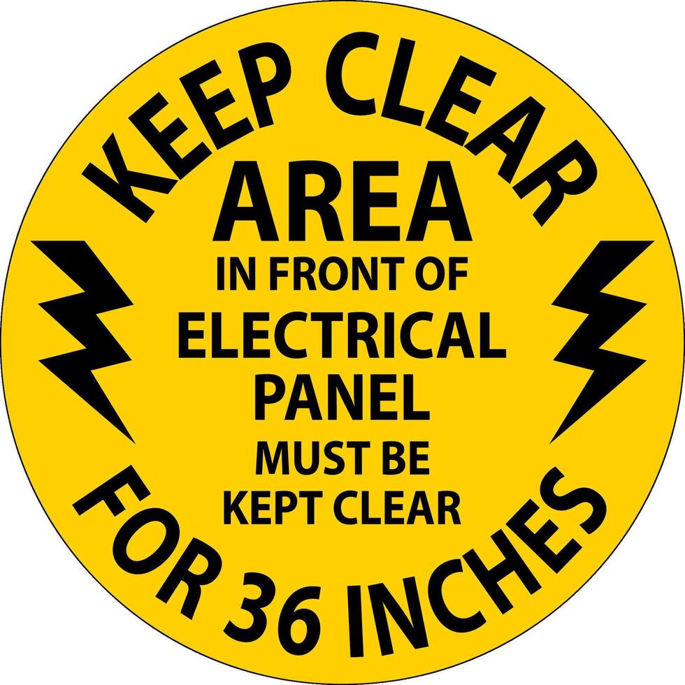 Floor Sign Keep Clear - Area In Front Of Electrical Panel Must Be Kept Clear For 36 Inches vector