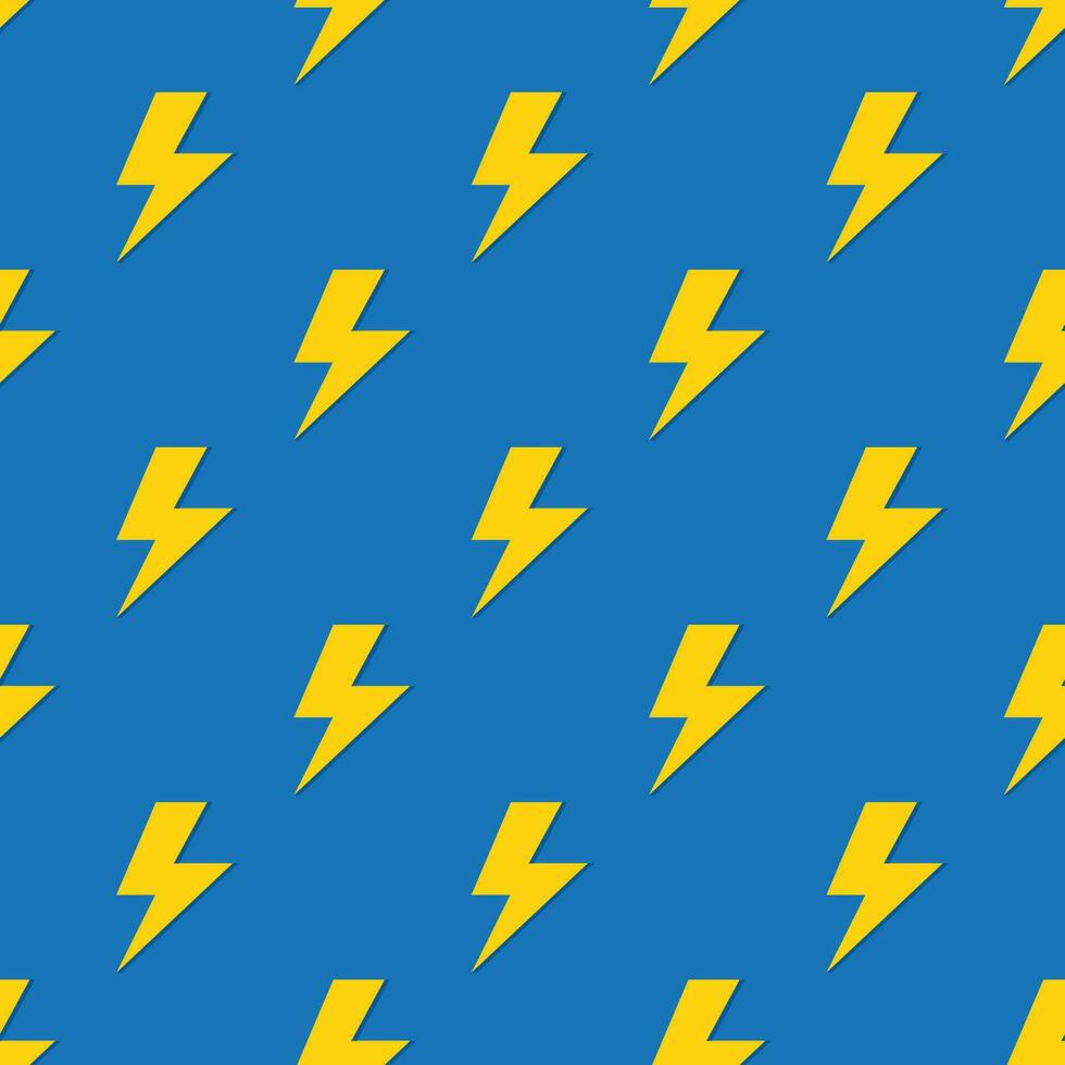 lightning bolt electric symbol seamless pattern in yellow on blue background vector