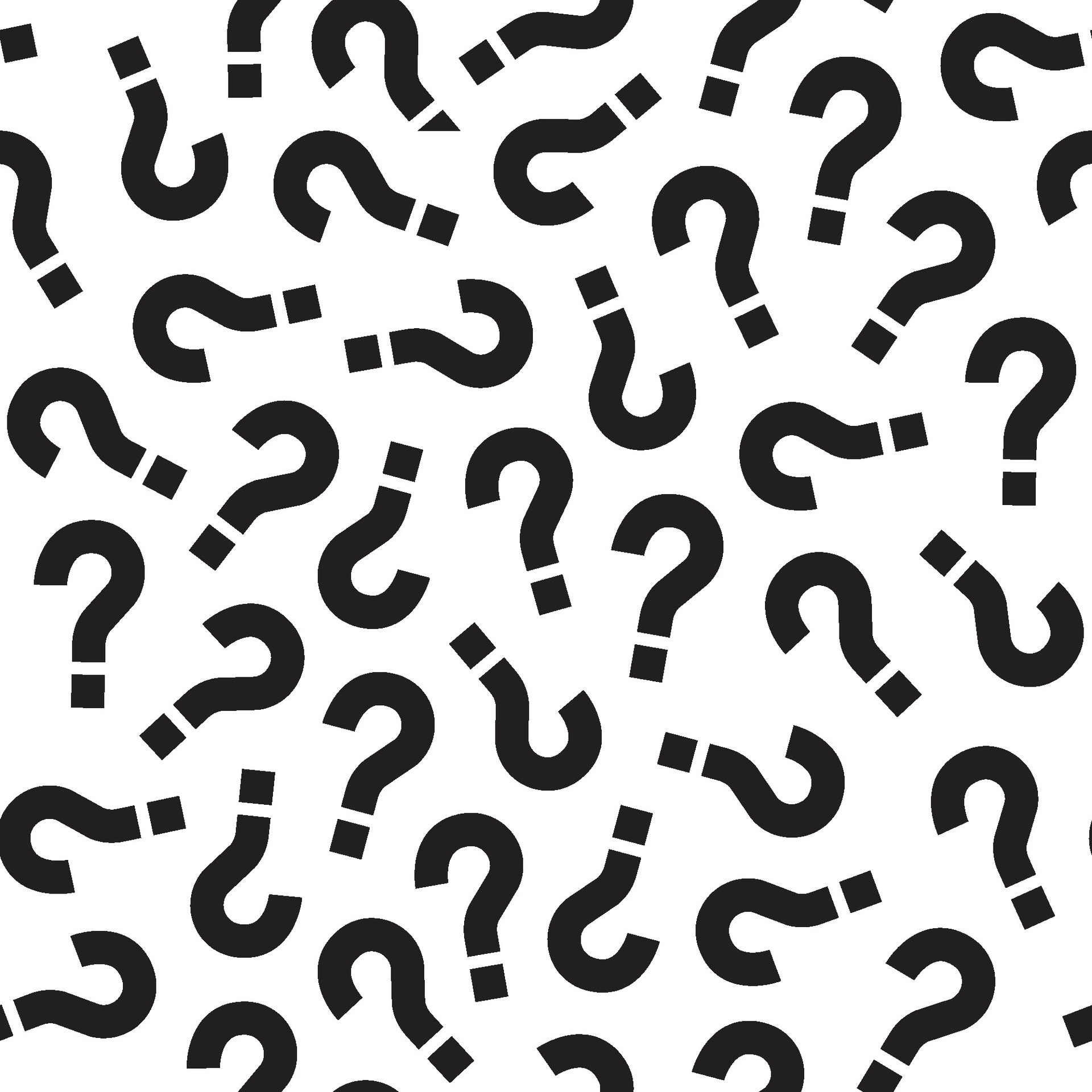 random black question mark pattern for white background, mystery