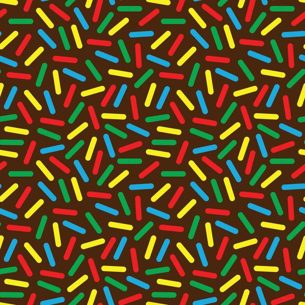 Chocolate donut seamless pattern with colorful sprinkles vector