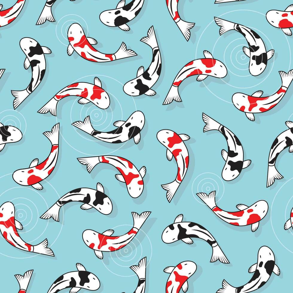 repeating pattern of red koi fish in a pond top view. koi fish seamless vector illustration pattern background