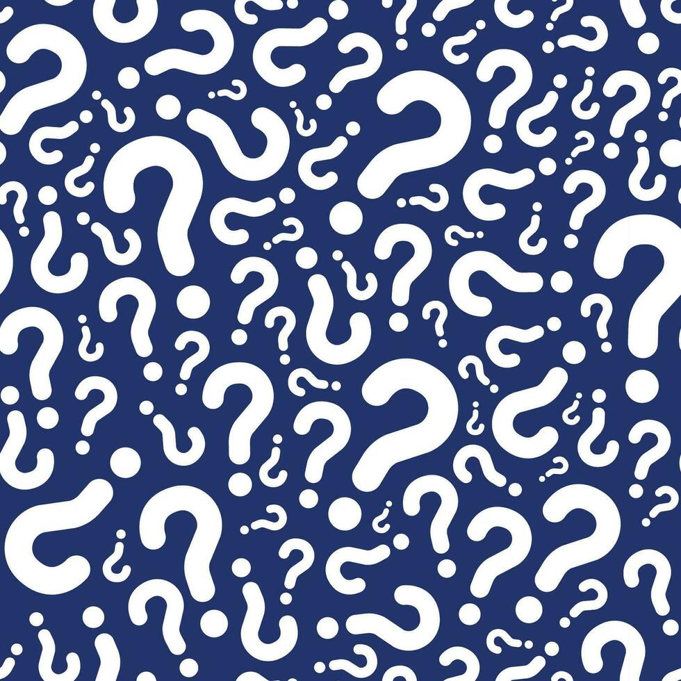 random pattern of white question marks on blue background, mystery box vector