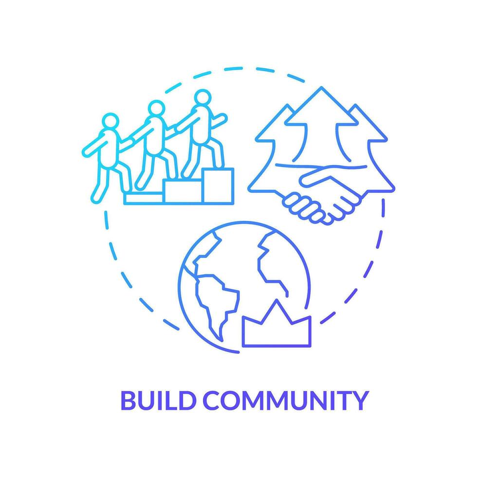 Build community blue gradient concept icon. Word of mouth marketing. Brand awareness. Public relation. Customer engagement abstract idea thin line illustration. Isolated outline drawing vector
