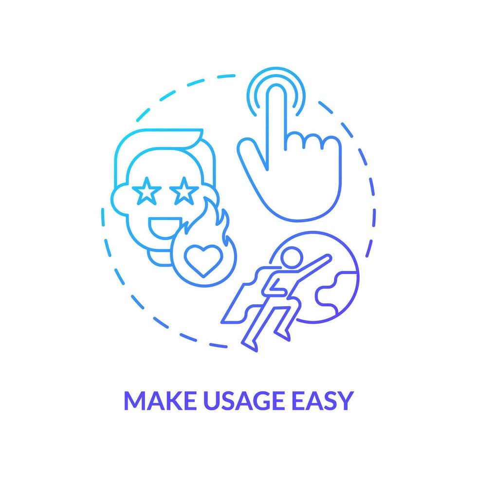 Make usage easy blue gradient concept icon. Consumer satisfaction. Product development. Leading company. Starting new. User experience abstract idea thin line illustration. Isolated outline drawing vector