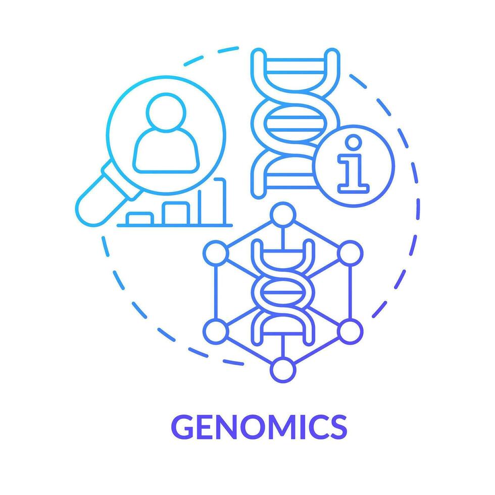 Genomics blue gradient concept icon. Human DNA and genes studying. Information technology trend abstract idea thin line illustration. Isolated outline drawing vector