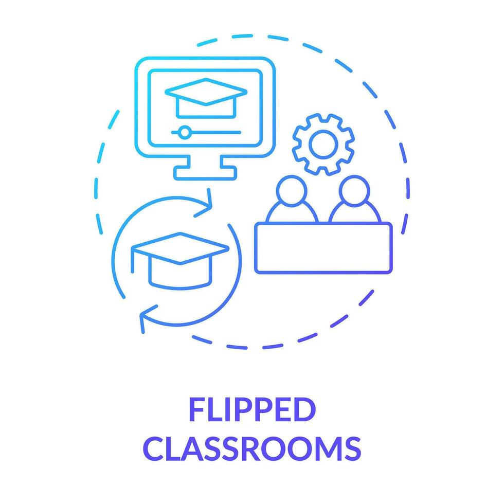 Flipped classrooms blue gradient concept icon. E learning model. Educational application of ICT abstract idea thin line illustration. Isolated outline drawing vector