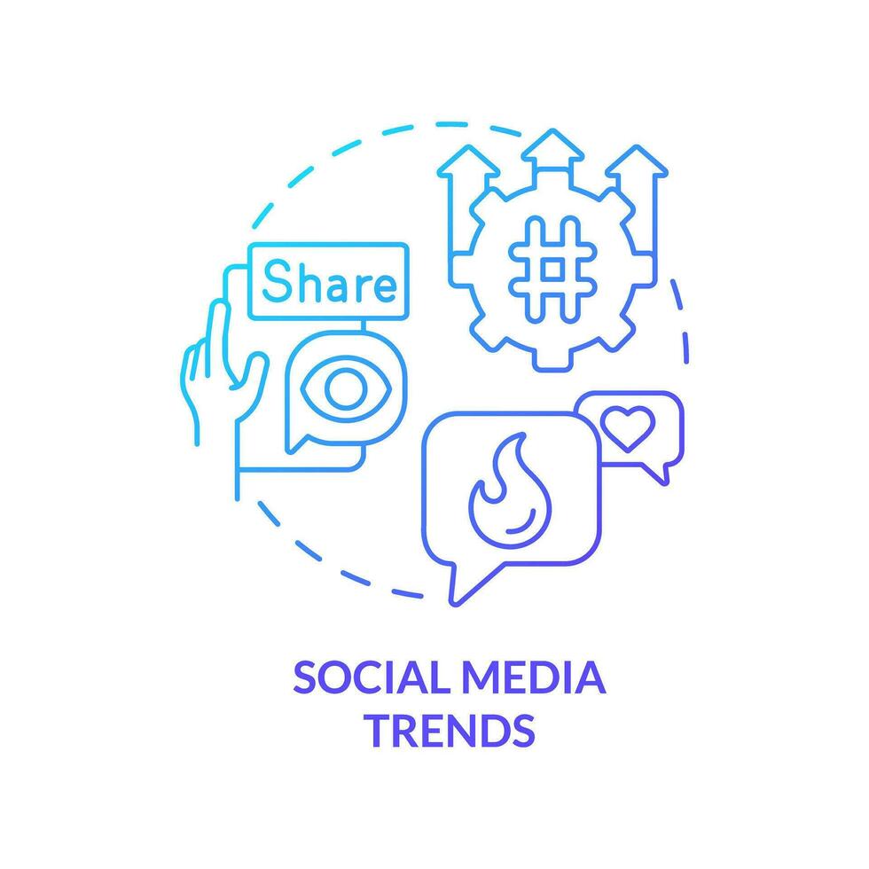 Social media trends blue gradient concept icon. Consumer engagement. Market research. Digital marketing. Trend analysis. Share content abstract idea thin line illustration. Isolated outline drawing vector