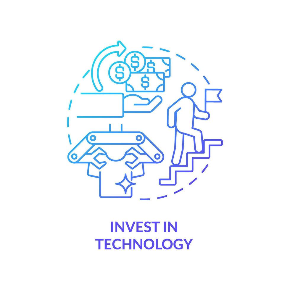 Invest in technology blue gradient concept icon. Retail industry. Automated process. Contactless payment. Business innovation abstract idea thin line illustration. Isolated outline drawing vector