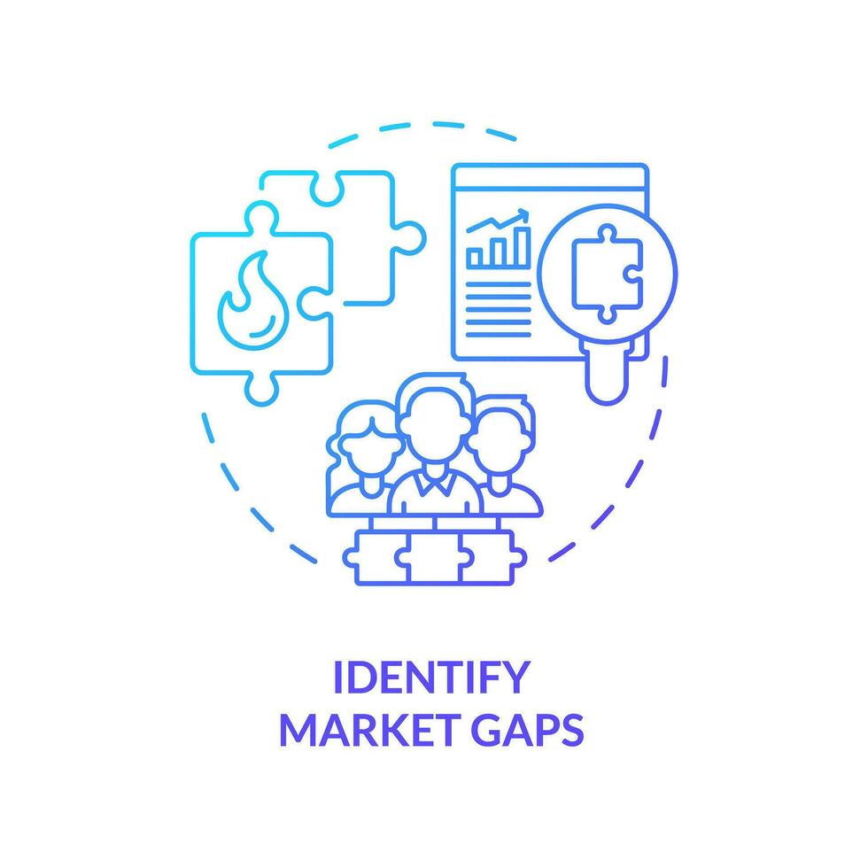 Identify market gaps blue gradient concept icon. Consumer need. Target audience. Market research. Trend setter. Growth strategy abstract idea thin line illustration. Isolated outline drawing vector