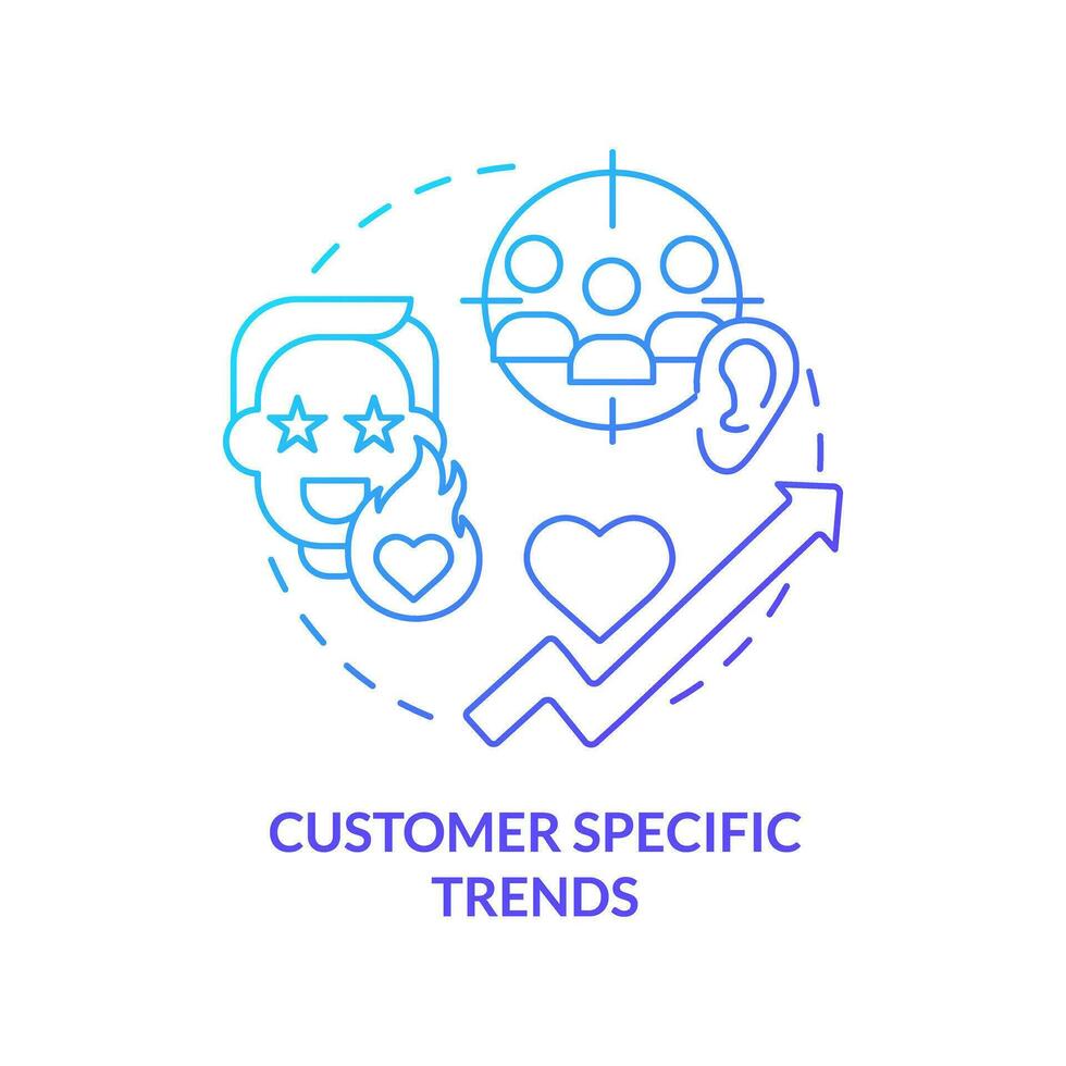 Customer specific trends blue gradient concept icon. Product development. Marketing campaign. Predictive analytics. Client feedback abstract idea thin line illustration. Isolated outline drawing vector