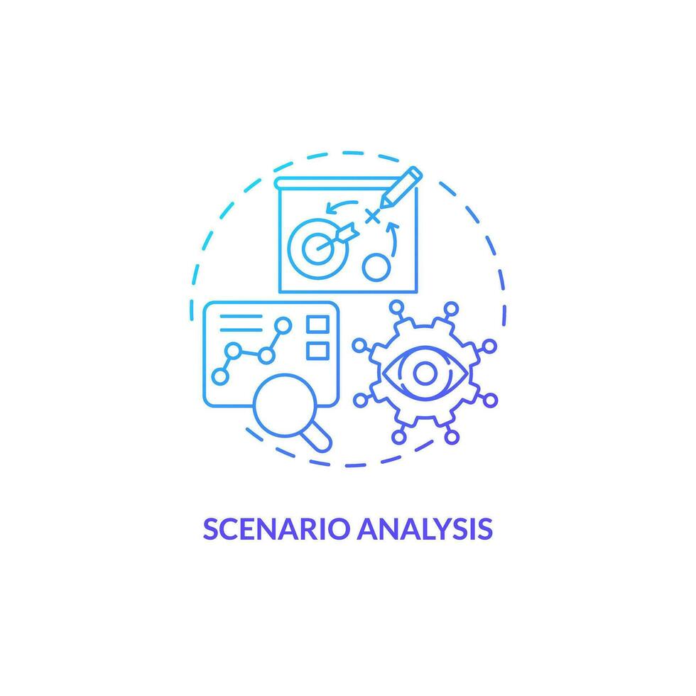 2D gradient scenario analysis thin line icon concept, isolated vector, illustration representing overproduction. vector