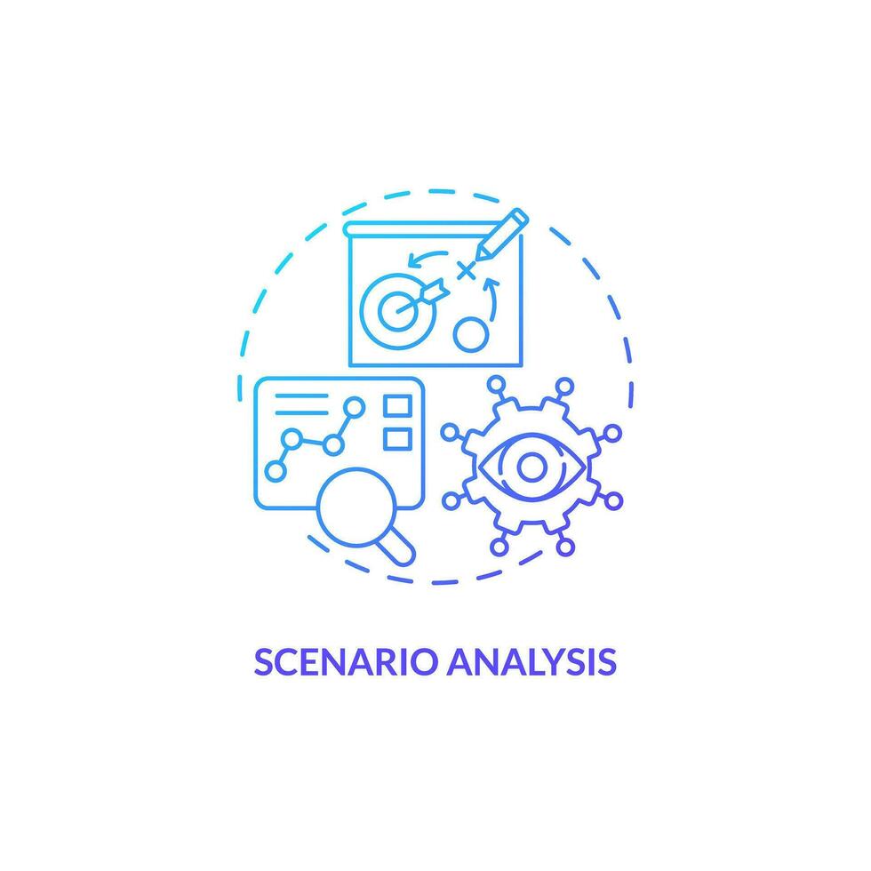 2D gradient scenario analysis thin line icon concept, isolated vector, illustration representing overproduction. vector