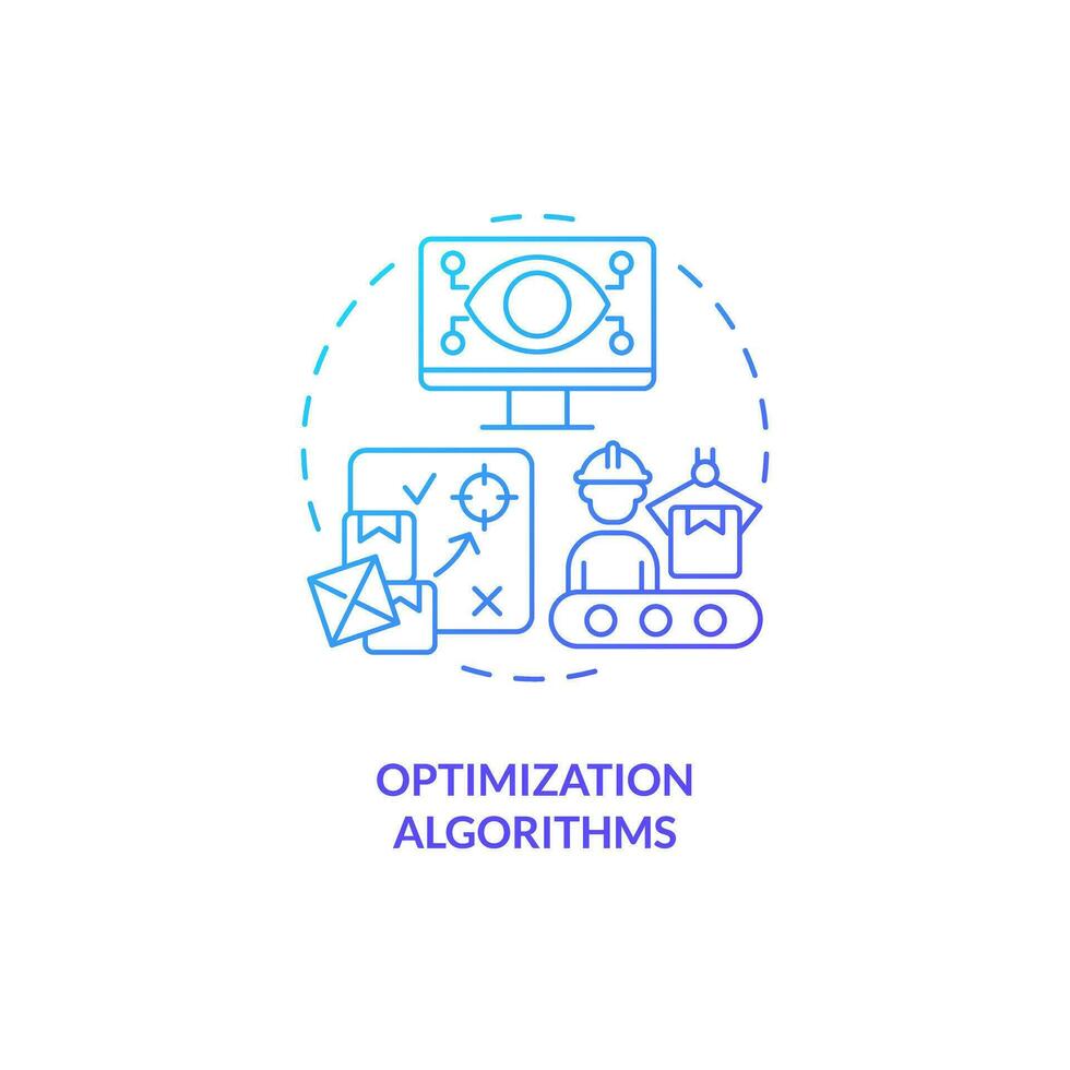2D gradient optimization algorithms thin line icon concept, isolated vector, illustration representing overproduction. vector