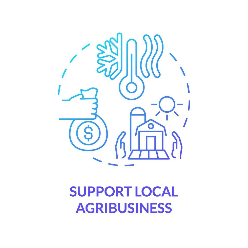 Gradient support local agribusiness icon representing heatflation concept, isolated vector, linear illustration of solutions to global warming. vector