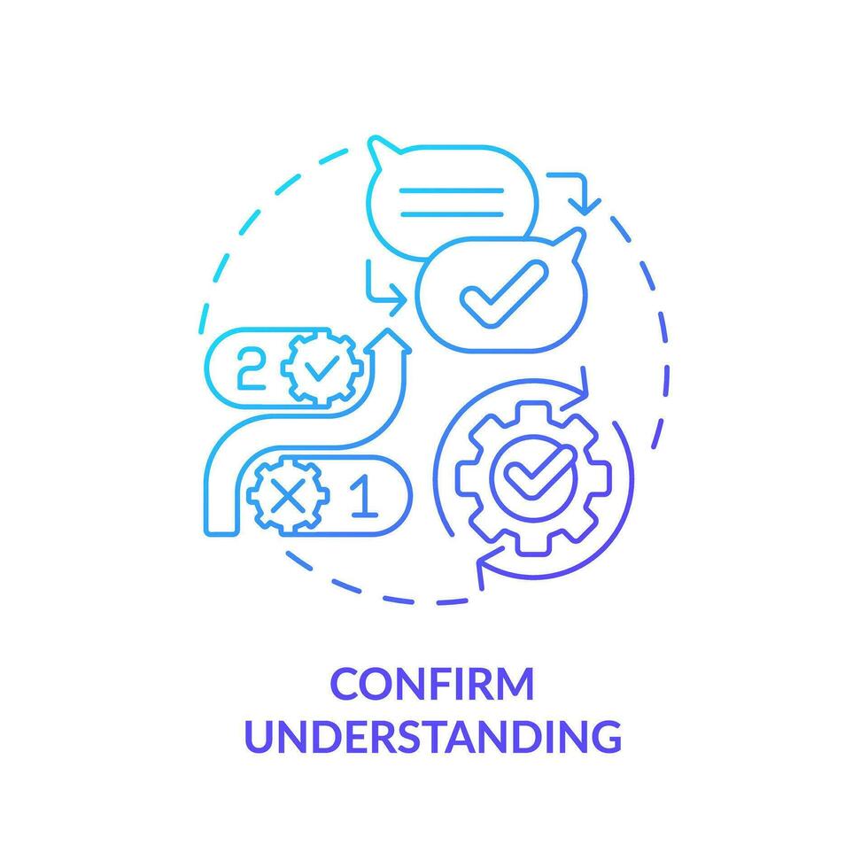 Confirm understanding blue gradient concept icon. Closing sale. Make decision. Client satisfaction. Negotiation strategy. Round shape line illustration. Abstract idea. Graphic design. Easy to use vector