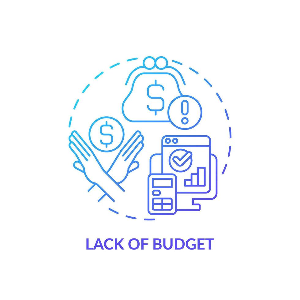 Lack of budget blue gradient concept icon. Too expensive. High price. Potential customer. Selling process. Objection handling. Round shape line illustration. Abstract idea. Graphic design. Easy to use vector