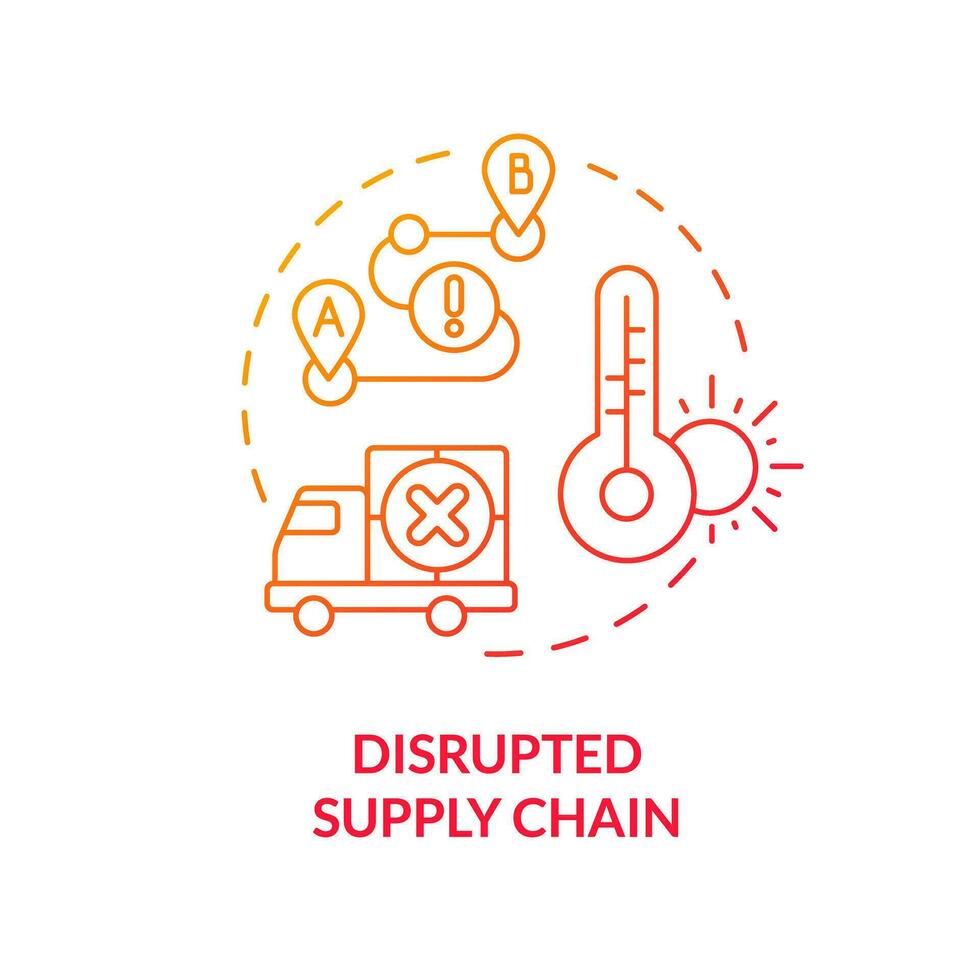 Gradient disrupted supply chain icon representing heatflation concept, isolated vector, linear illustration of global warming impact. vector
