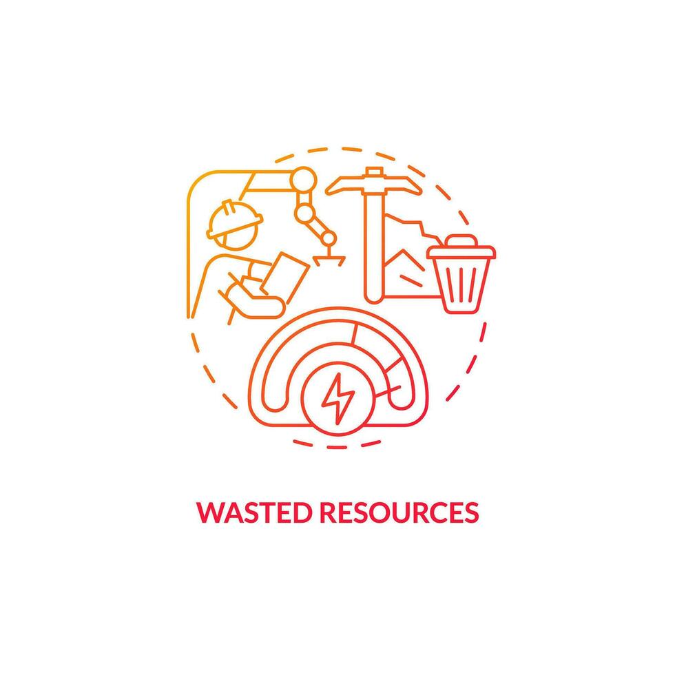 2D gradient wasted resources thin line icon concept, isolated vector, illustration representing overproduction. vector