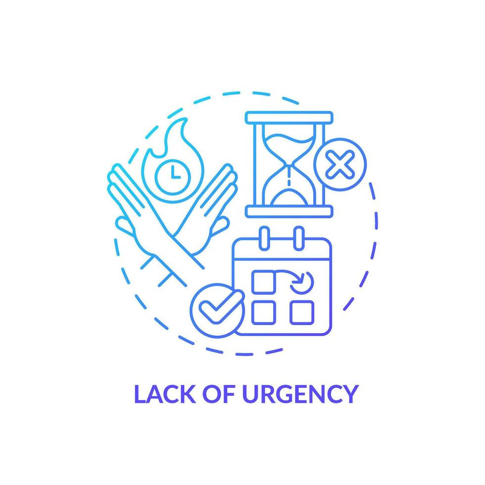 Lack of urgency blue gradient concept icon. Low priority. Schedule appointment. Change date. Customer need. Sales objection. Round shape line illustration. Abstract idea. Graphic design. Easy to use vector