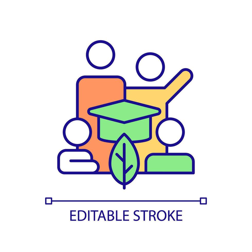 Editable complex implementation icon representing sustainable office, isolated vector, thin line illustration. vector