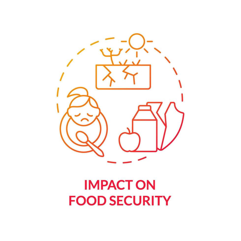 Gradient impact on food security icon representing heatflation concept, isolated vector, thin line illustration of global warming. vector