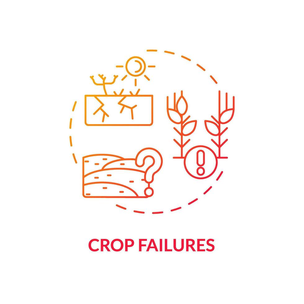 Gradient crop failures icon representing heatflation concept, isolated vector, linear illustration of global warming impact. vector