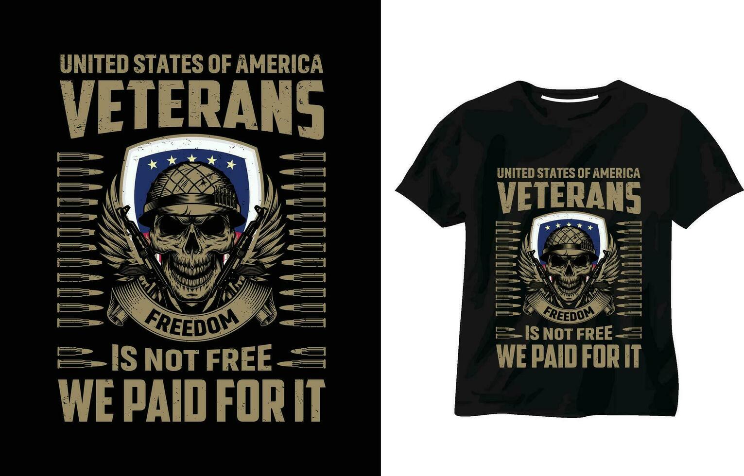 America veterans freedom is not free i paid for it t-shirt, veterans t-shirt design, independence day vintage t-shirt, us military, gun, eagle, 4th july, us flag, army, armed, defender vector