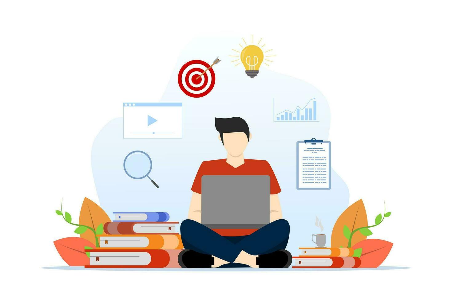 concept of designing remote work technology for online education and learning and student using computer to study. Online education for students. Flat vector illustration on a white background.