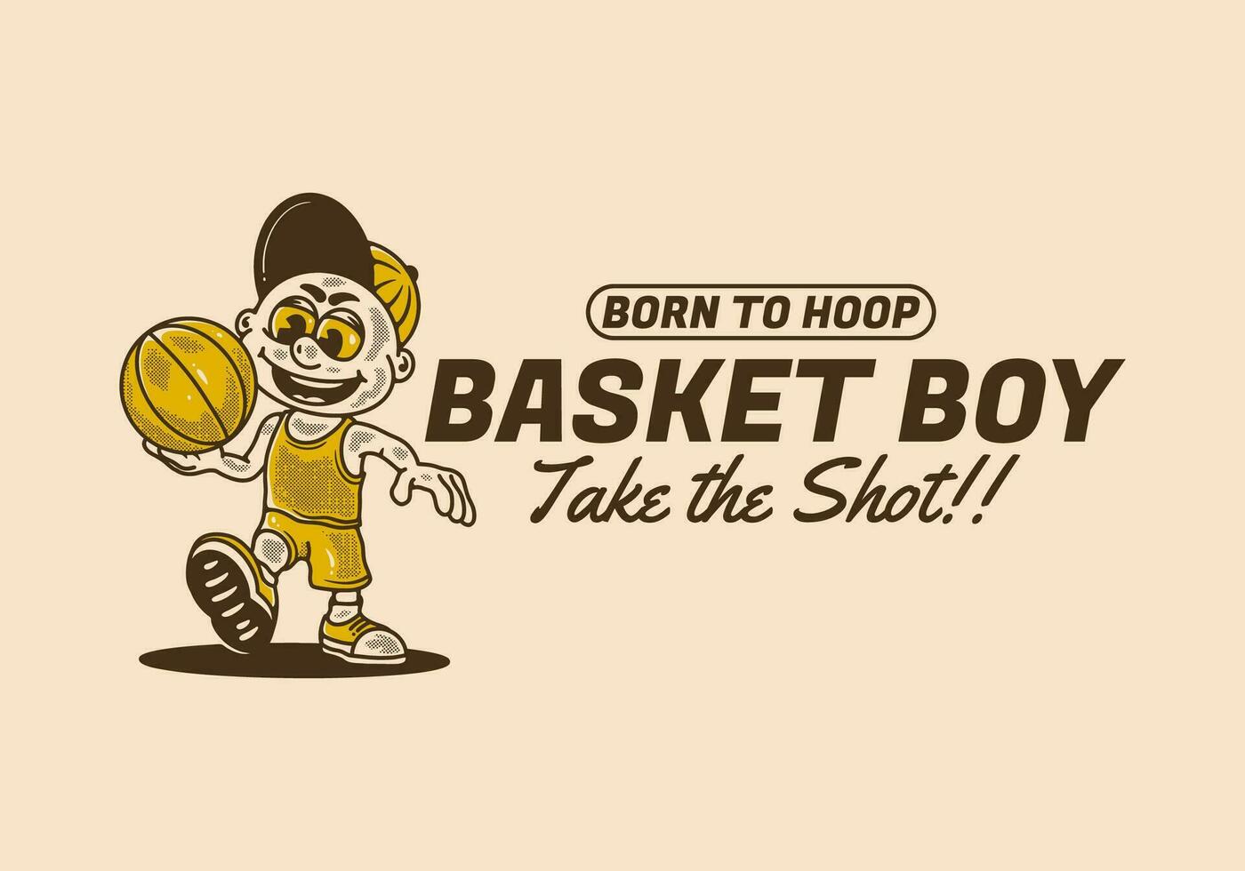 Basket boy, take the shot, illustration character of a boy holding a basket ball vector