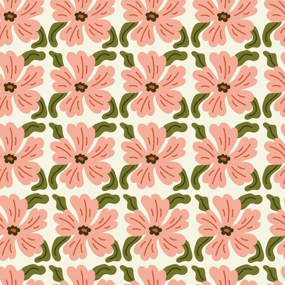 Pink wavy flower seamless pattern vector