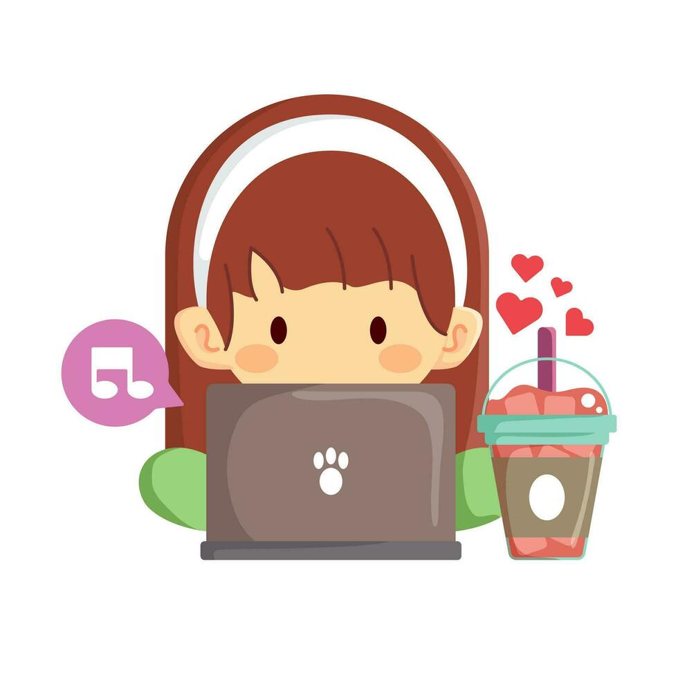 A cute little girl is checking or replying to messages over coffee vector