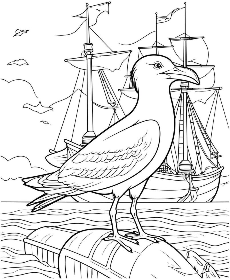 Gull Bird coloring page for adults vector