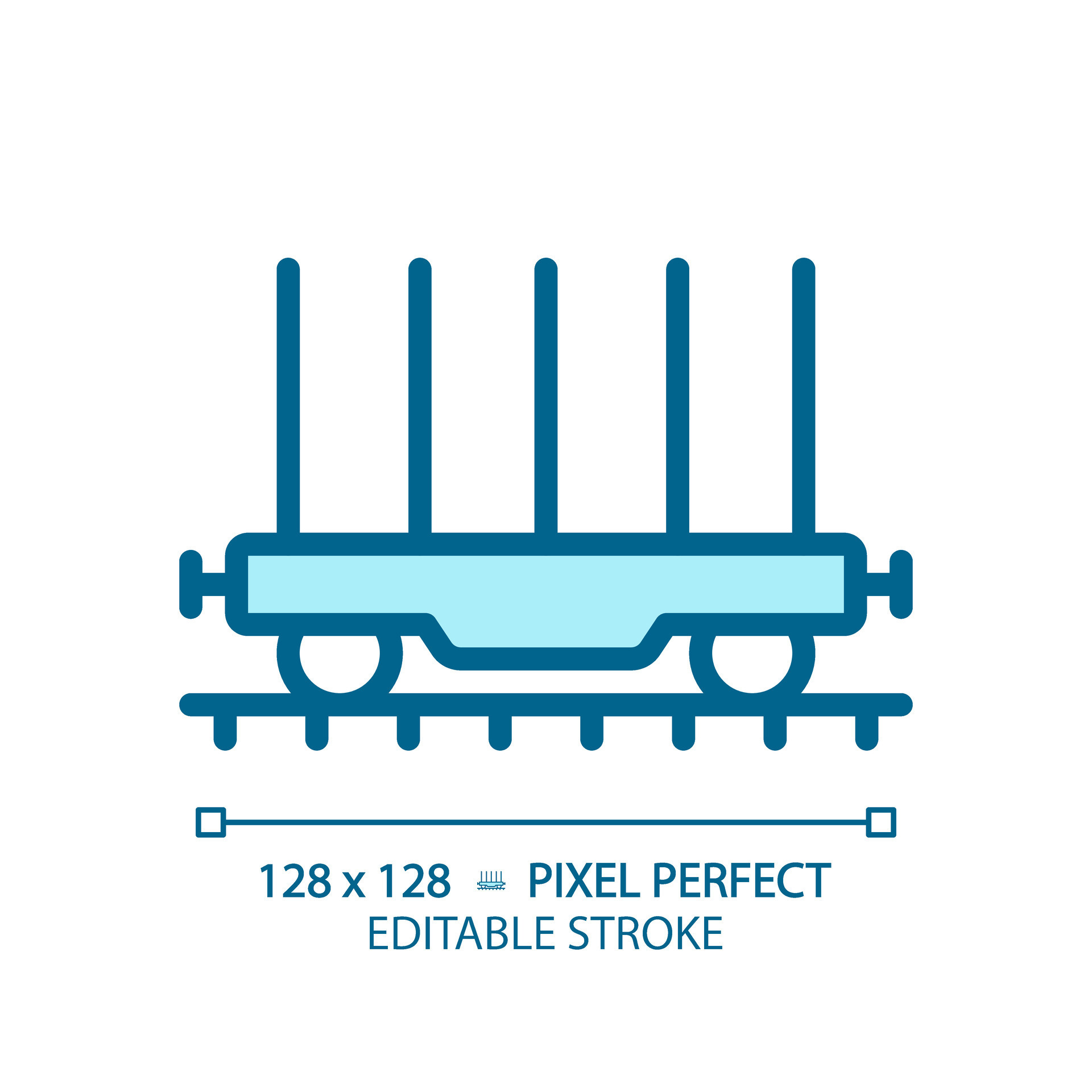 Flatcar pixel perfect blue RGB color icon Freight railroad car Open